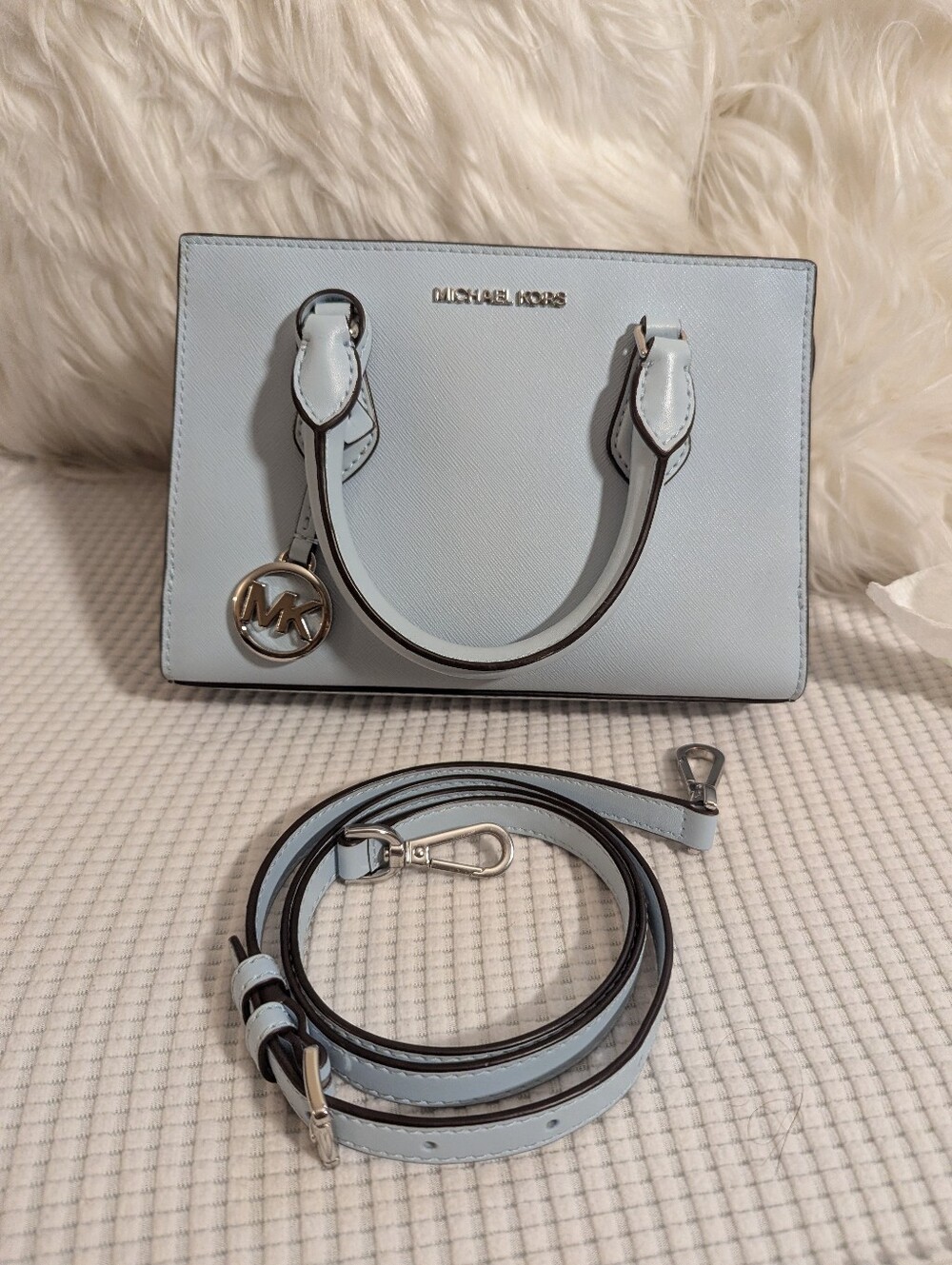 Michael Kors Pale Blue Saffiano Leather Satchel with Removable Strap - Picture 2 of 7
